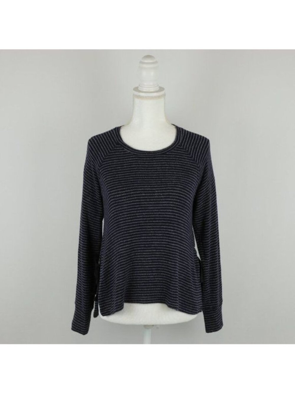 Sundry Women's Size Extra Small Blue White Striped Side Tie Scoop Neck Sweater